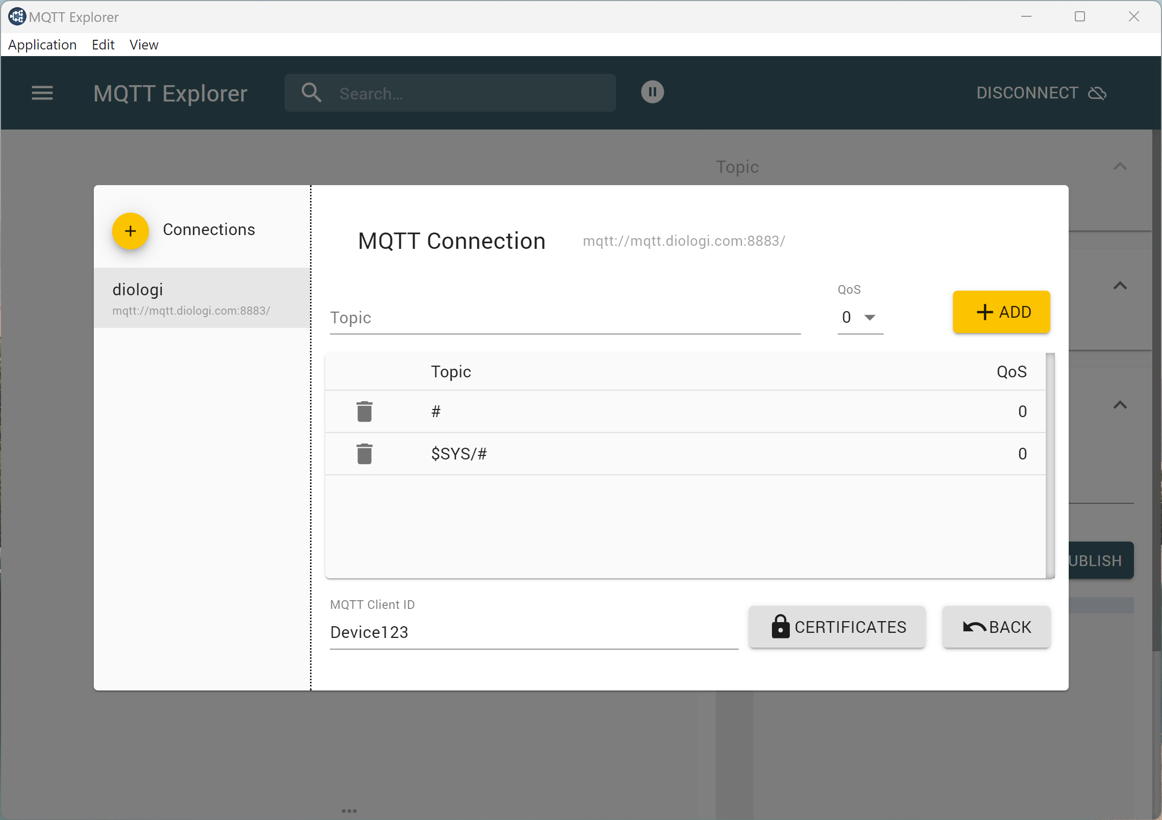 MQTT Explorer Advanced Settings - Client ID