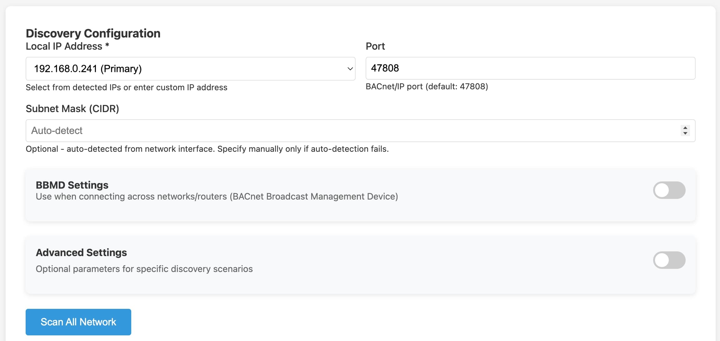BACnet Explorer discovered devices