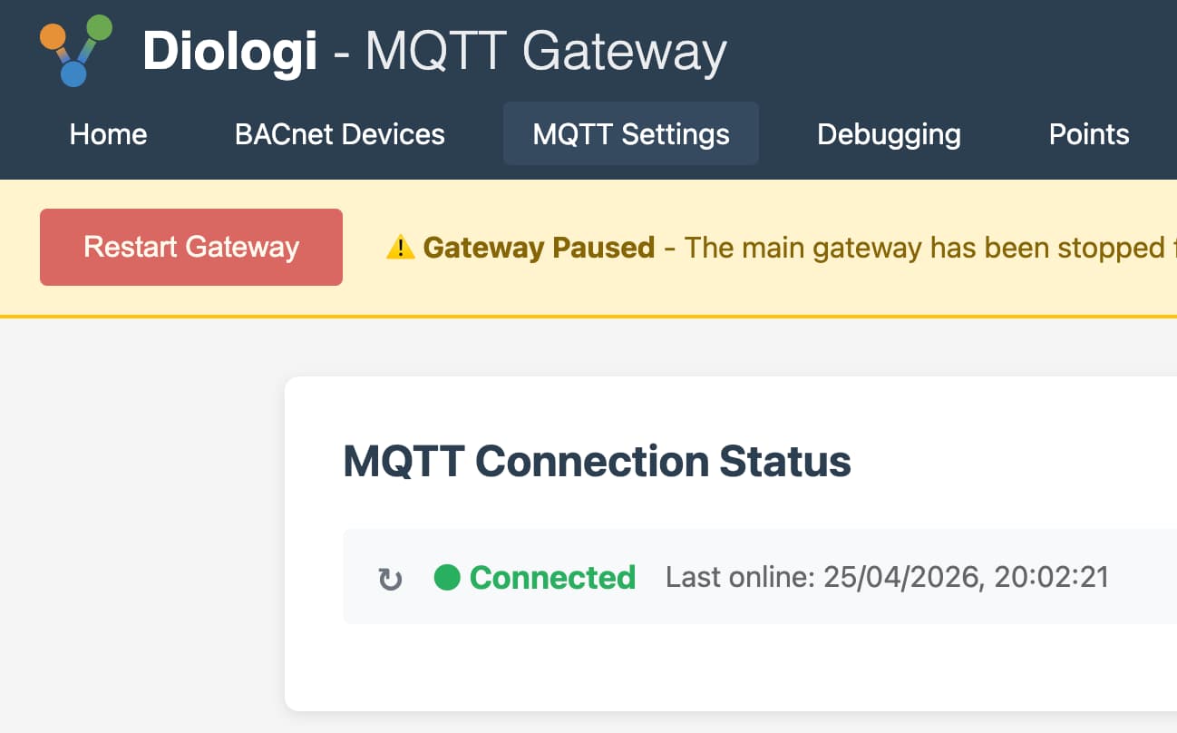 Gateway restart and connected status