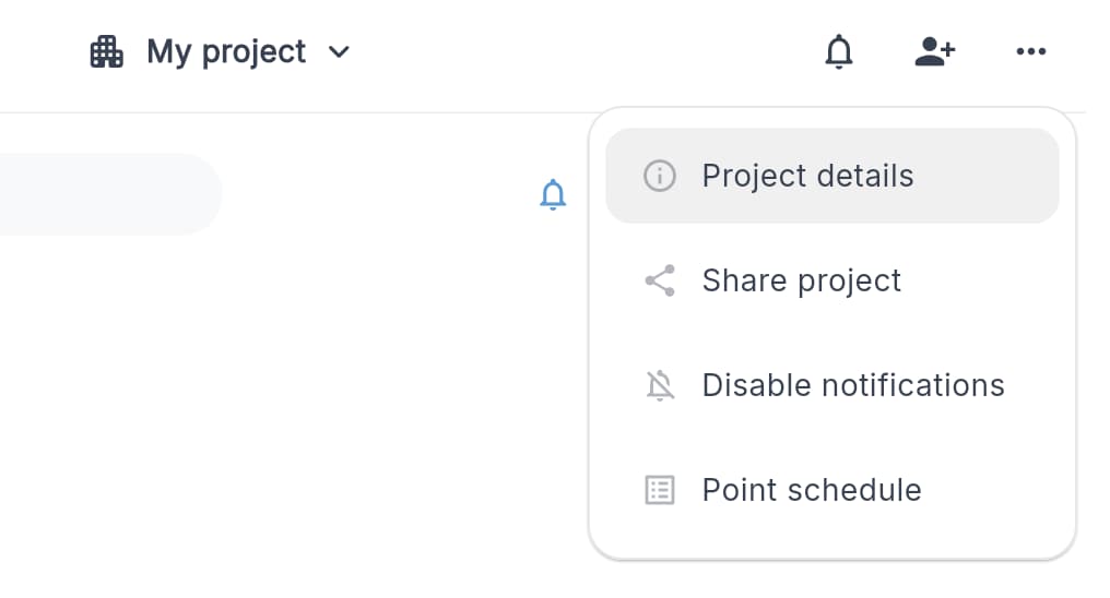 Project details menu